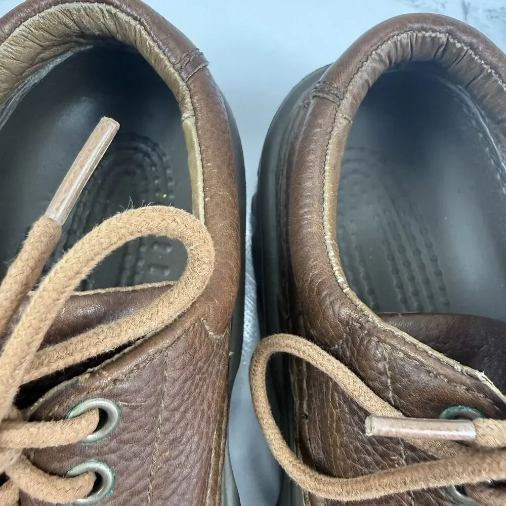 Crocs All Terrain Axle Men's 8 Brown Leather Duck Boat Lace Up Clogs Comfy Shoes
